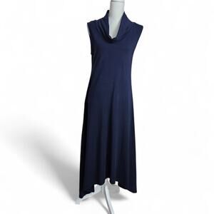 Soft Surroundings Womens Blue Cowl Neck Sleeveless Jersey Knit Midi Dress Size M